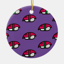 Tecknad Kawaii Sushi, Ris & Sjögräs Julgransprydnad Keramik