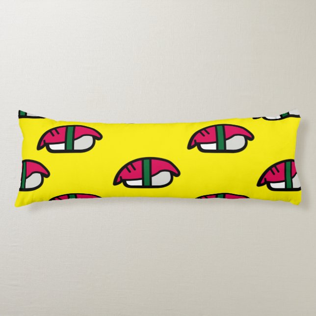 Tecknad Kawaii Sushi, Ris & Sjögräs Kroppskudde (Framsidan)