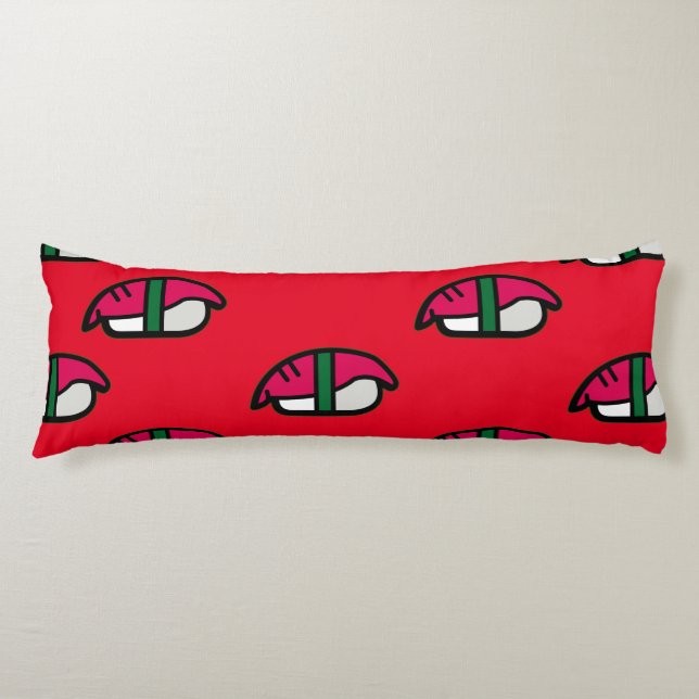 Tecknad Kawaii Sushi, Ris & Sjögräs Kroppskudde (Framsidan)