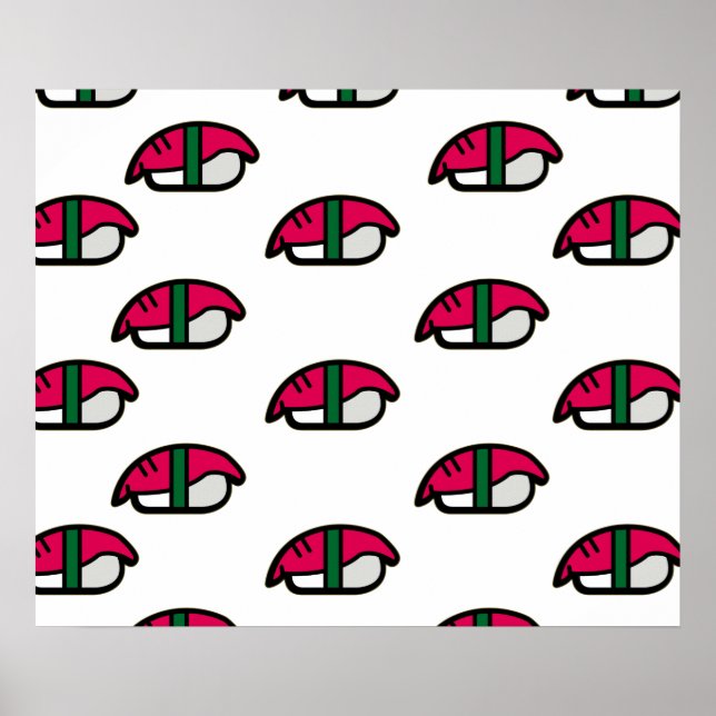 Tecknad Kawaii Sushi, Ris & Sjögräs Poster (Framsidan)