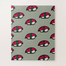 Tecknad Kawaii Sushi, Ris & Sjögräs