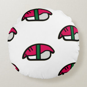 Tecknad Kawaii Sushi, Ris & Sjögräs Rund Kudde