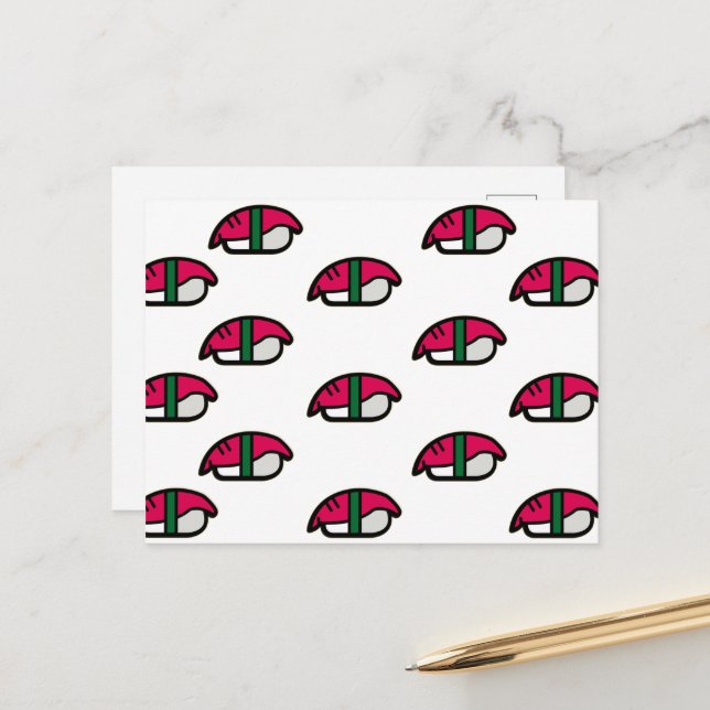 Tecknad Kawaii Sushi, Ris & Sjögräs Vykort (Fram/Back In Situ)