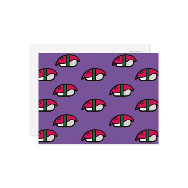 Tecknad Kawaii Sushi, vykort för fisk och Ris och  (Fram/Back In Situ)