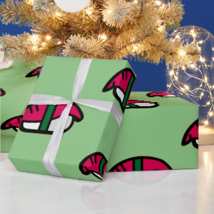 Tecknad Kawaii Sushi, Wällning av fisk och Ris oc Presentpapper
