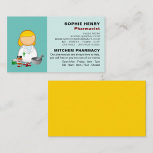 Tecknad Kemist, farmaci, farmaceut, farmaceuter Visitkort
