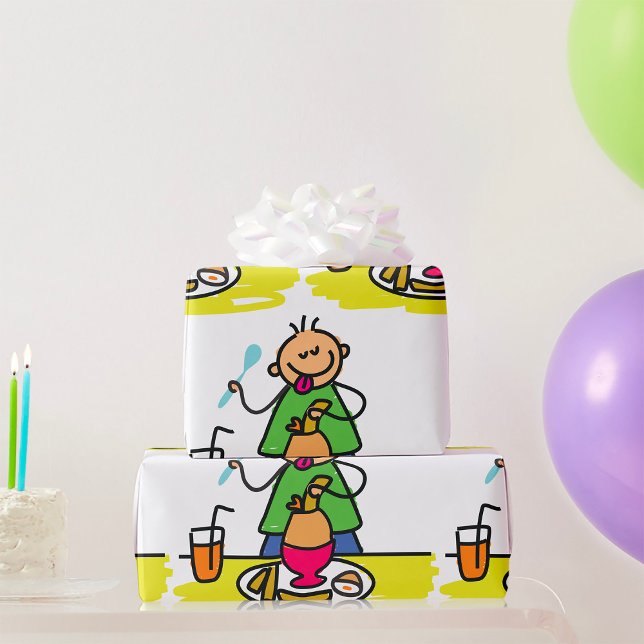 Tecknad Kid Enjoying Meal with Juice and Egg Presentpapper (Skapare uppladdad)