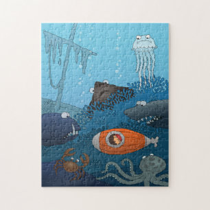 Tecknad Kid Subsea Undersea World Pussel