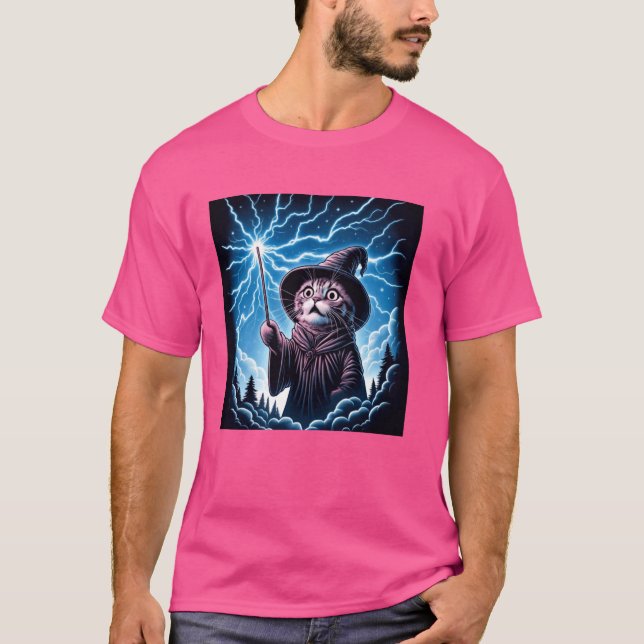 Tecknad Kitten Älskare Funny Reaction Wizard Kat T Shirt (Framsida)