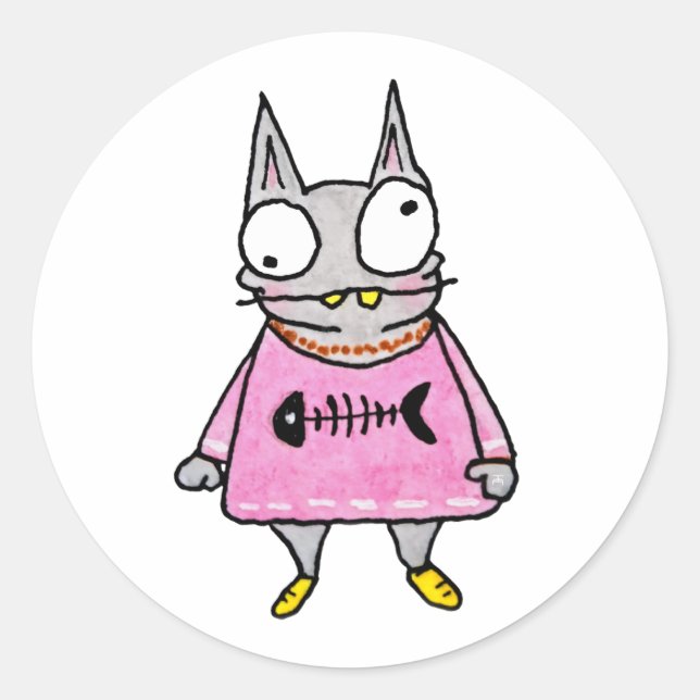 Tecknad Kitten Runt Klistermärke (Framsida)