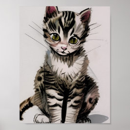 Tecknad Kitten stripe kattunge-röster grått Poster