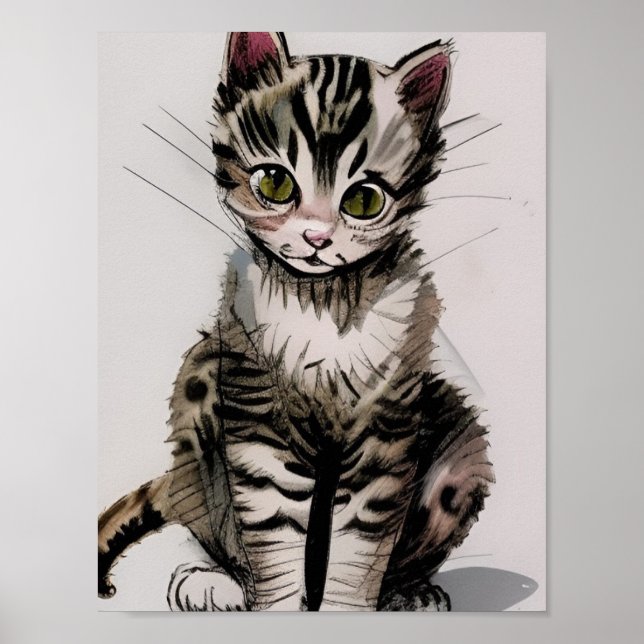 Tecknad Kitten stripe kattunge-röster grått Poster (Framsidan)