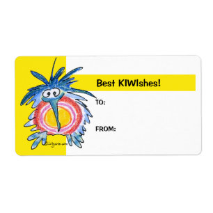 Tecknad Kiwi Bird 4b Gult Gift Märkre Labels Fraktsedel