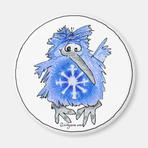 Tecknad Kiwi Blue Bird Snowflake Magnet