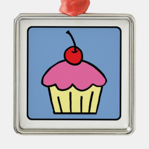 Tecknad klippbild Cupcake Frosting Körsbär Efterrä Julgransprydnad Metall