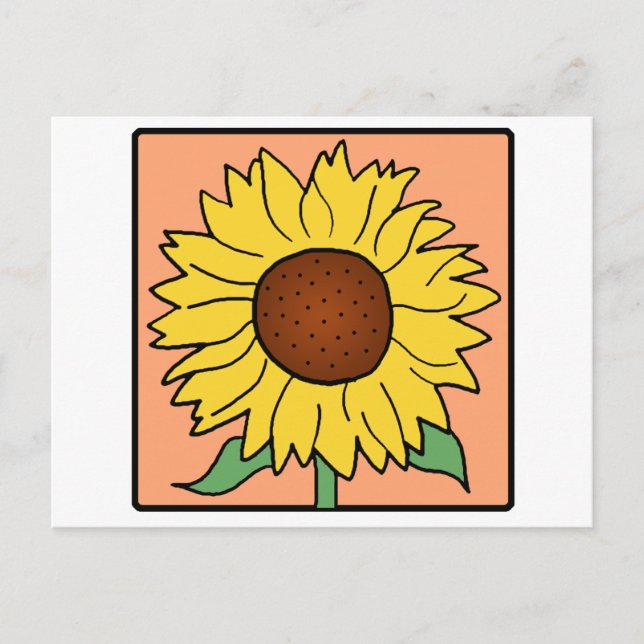 Tecknad klippbild Trädgård Sommar Solros Blomma Vykort (Framsida)