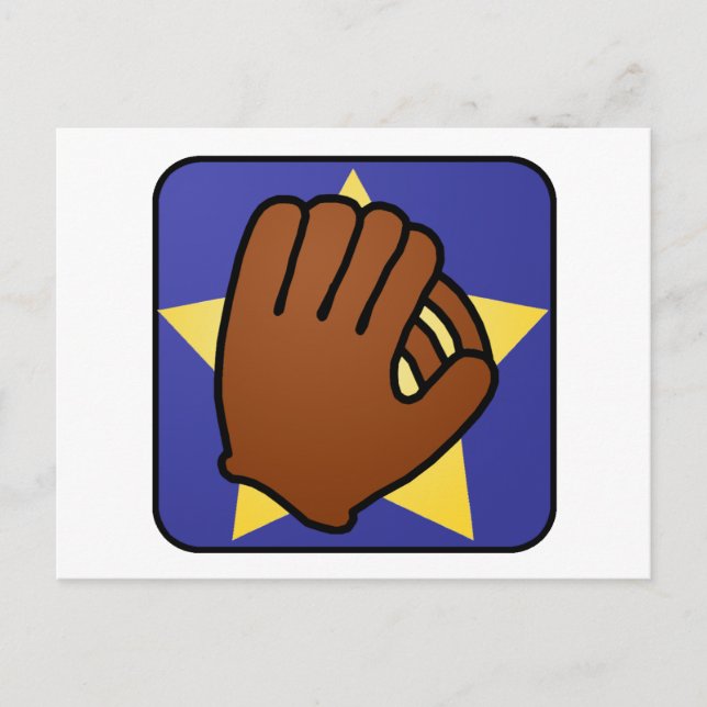 Tecknad klippkonst Sport Basebollhandske Guldstjär Vykort (Framsida)