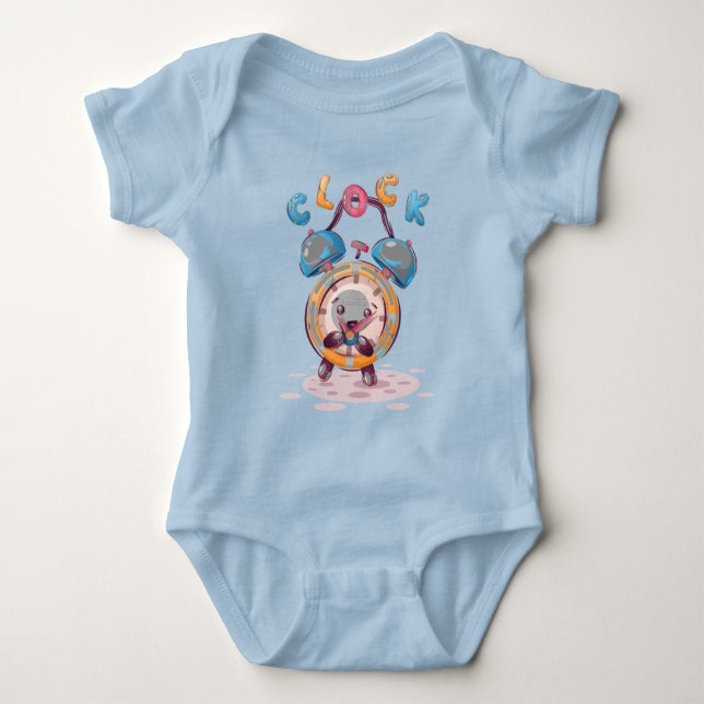 Tecknad klocka | Baby Bodykostym T Shirt (Framsida)