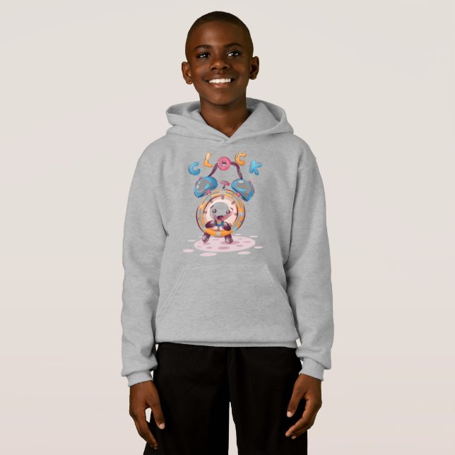 Tecknad klocka | Kids Hoodie T Shirt (Hel framsida)