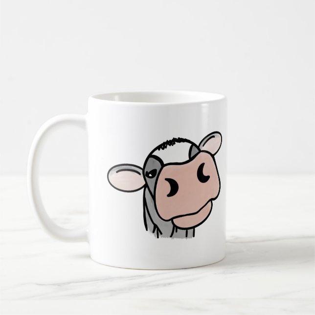 tecknad ko svartvit rosa kyss grått-husdjur kaffemugg (Vänster)