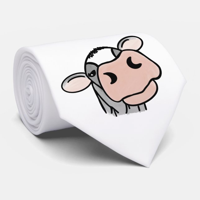 tecknad ko svartvit rosa kyss grått-husdjur slips (Rullad)