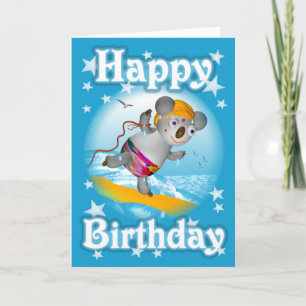 Tecknad Koala Grattis på födelsedagen Surfer Card- Kort