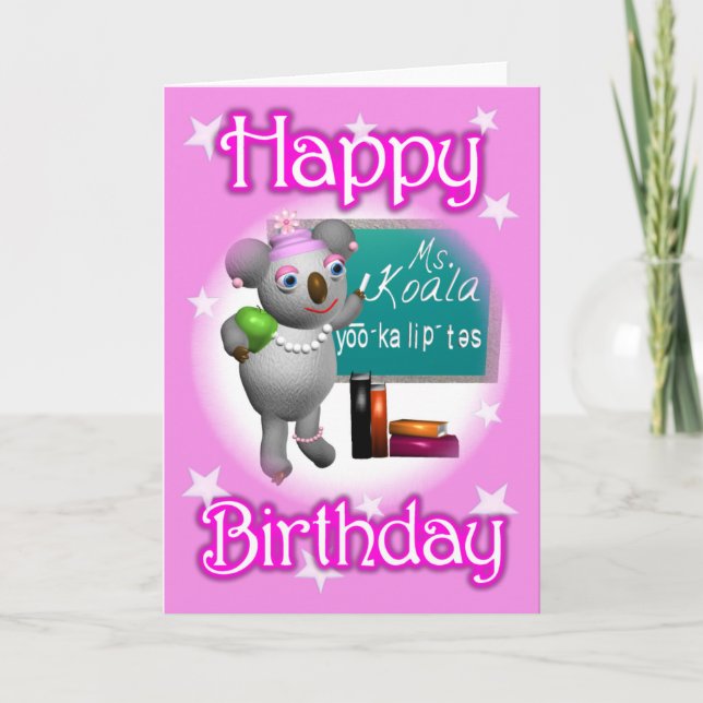 Tecknad Koala Grattis på födelsedagen Teacher-blan Kort (Framsida)