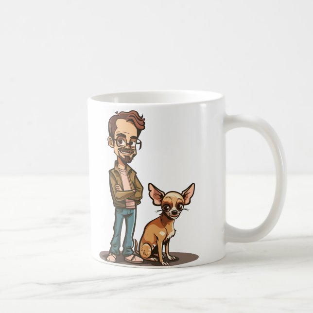 Tecknad kopp med chihuahua och man i jacka (Höger)