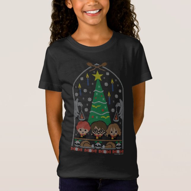 Tecknad Kor-Stitch HOGWARTS™ julklapp T Shirt (Framsida)