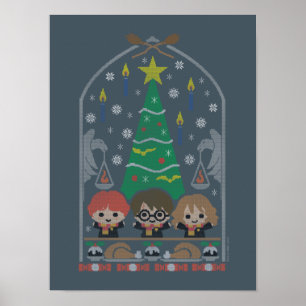 Tecknad korsstygnsbroderi HOGWARTS™ Julfest Poster