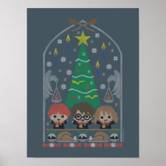 Tecknad korsstygnsbroderi HOGWARTS™ Julfest Poster