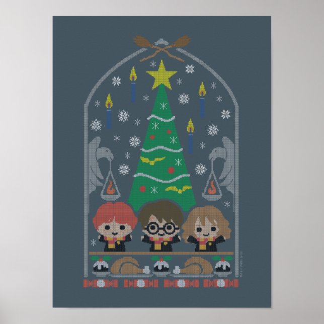 Tecknad korsstygnsbroderi HOGWARTS™ Julfest Poster (Framsidan)