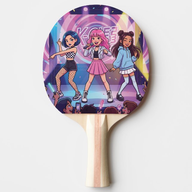 Tecknad KPop-tjejgrupp Pingisracket (Framsidan)
