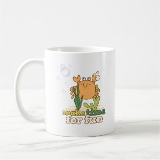 Tecknad-krabba-llusstrering som främjar glädje och kaffemugg