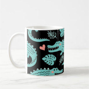 Tecknad krokodiler, söt sömlös mönster. kaffemugg