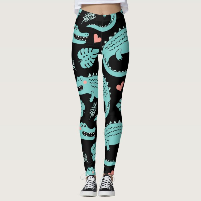 Tecknad krokodiler, söt sömlös mönster. leggings (Framsida)