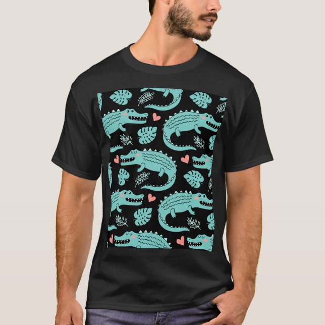 Tecknad krokodiler, söt sömlös mönster. t shirt (Framsida)