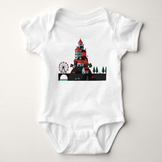 Tecknad kuststad t shirt (Framsida)