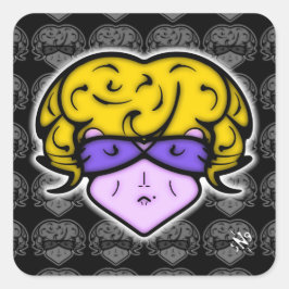 Tecknad kvinna med skönhetsmärke och glas v2.1 fyrkantigt klistermärke