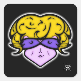 Tecknad kvinna med skönhetsmärke och glas v2 fyrkantigt klistermärke