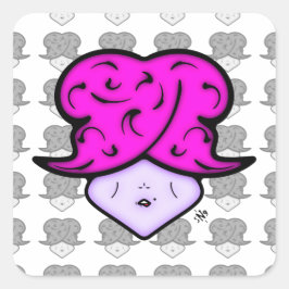 Tecknad kvinna med skönhetsmärke och hatt v1.1 fyrkantigt klistermärke