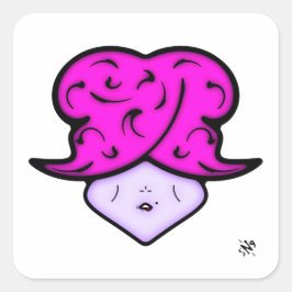 Tecknad kvinna med skönhetsmärke och hatt v1 fyrkantigt klistermärke