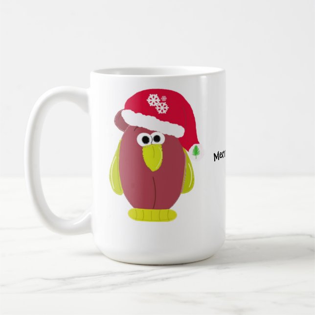 Tecknad kyckling i tomteluva kaffemugg (Vänster)