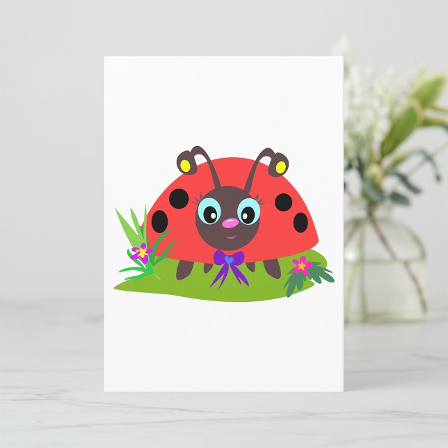 Tecknad Ladybug Bow and Flowers Inbjudningar (Skapare uppladdad)