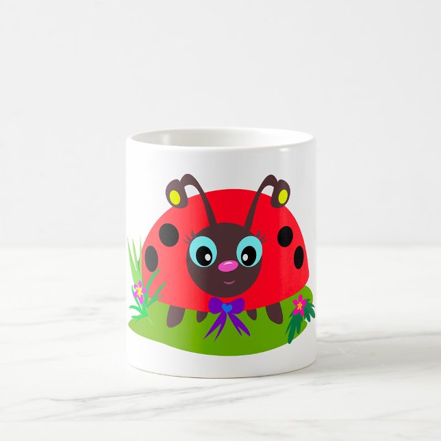 Tecknad Ladybug Bow and Flowers Kaffemugg (Skapare uppladdad)