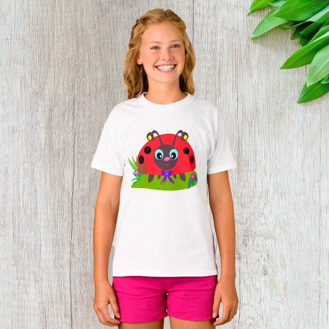 Tecknad Ladybug Bow and Flowers T Shirt (Skapare uppladdad)