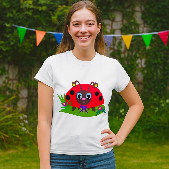 Tecknad Ladybug Bow and Flowers T Shirt (Skapare uppladdad)