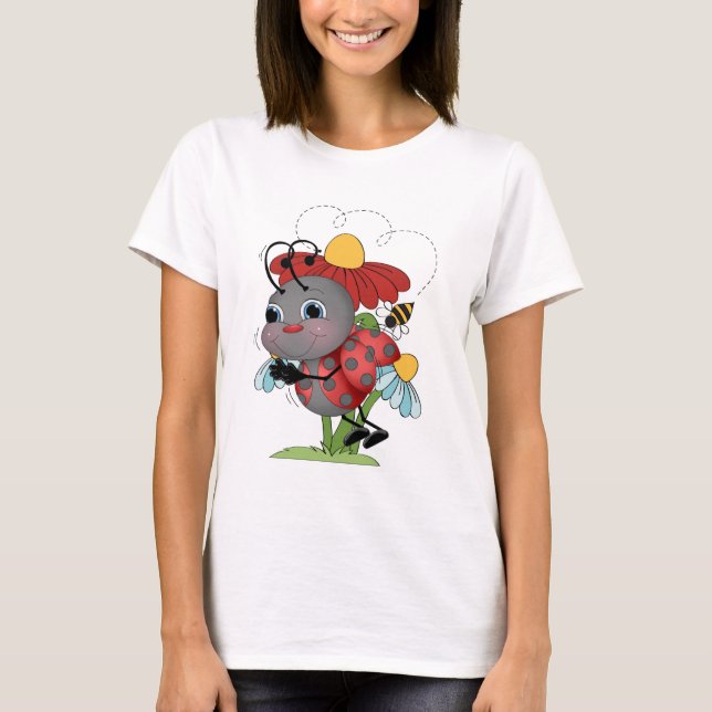 Tecknad ladybug insekt femma t-shirt (Framsida)