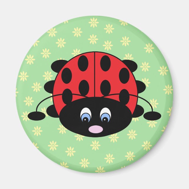 Tecknad Ladybug med Flowers Magnet (Framsidan)