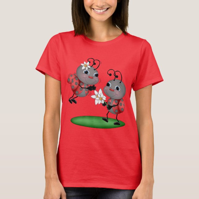 Tecknad ladybug- roligt insekt t-shirt (Framsida)